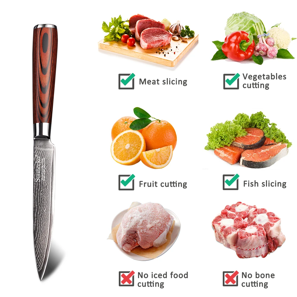 SUNNECKO 5 дюймов Универсальный Ножи Кухня ножи японской дамасской VG10 Сталь Pakka деревянной ручкой для шеф-повара режущий Ножи острое лезвие 60HRC