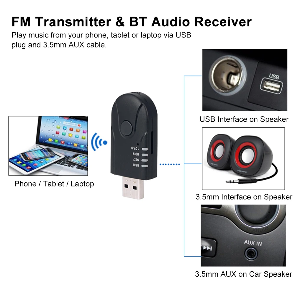 Bluetooth беспроводной аудиоресивер аудио адаптер fm-передатчик с микрофоном 3,5 мм AUX Выход для автомобиля динамик домашняя Аудио Звуковая система