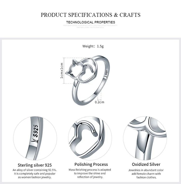 WOSTU Новое поступление 925 пробы серебряные милые кольца в виде кошки для женщин брендовые оригинальные ювелирные изделия S925 CQR104