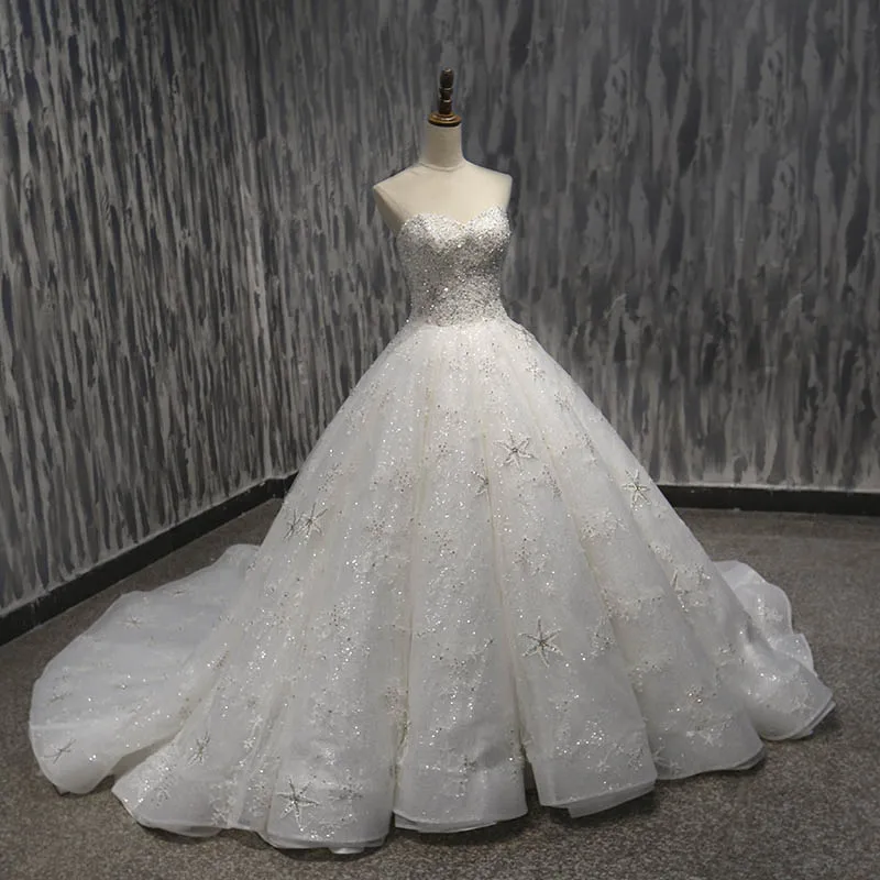 Lover Kiss Vestido De Noiva, блестящие свадебные платья без бретелей, расшитые блестками, грандиозное свадебное платье, robe de mariage