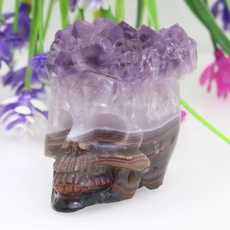 2.17&quotAMETHYST GEODE AGATE Handmade Carved Crystal Skull Realistic Healing Furnishing Articles Figurine TA49 | Дом и сад