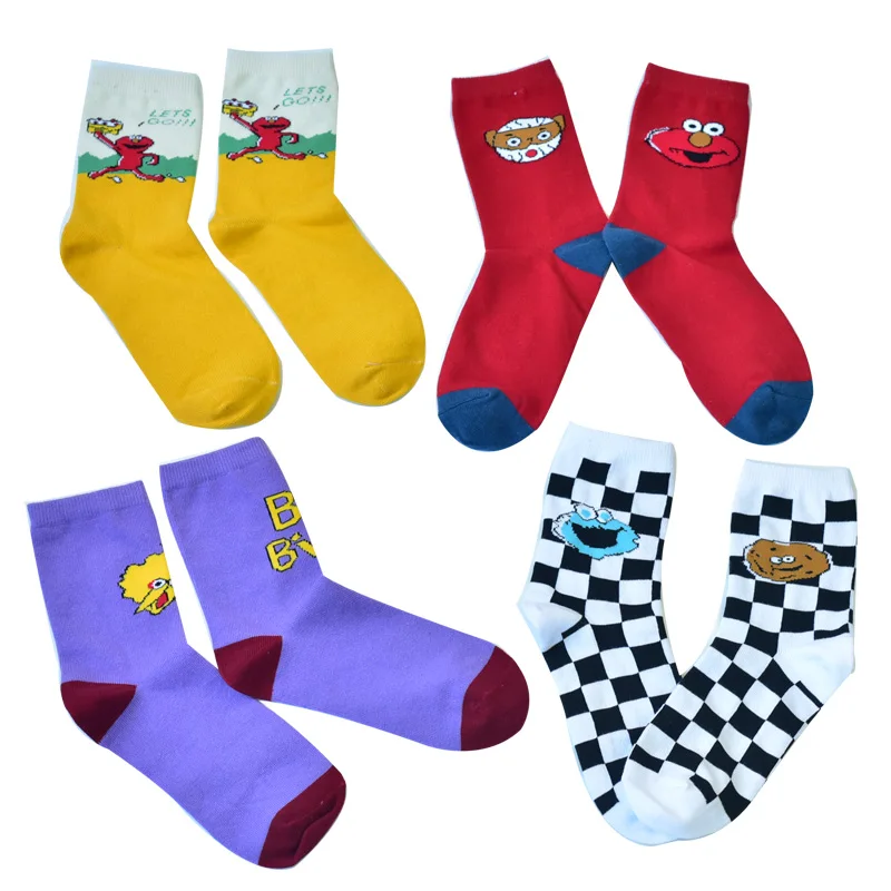 5pcs A Lot Women Funny Socks Original Design Red White Purple Cartoon Cotton Socks