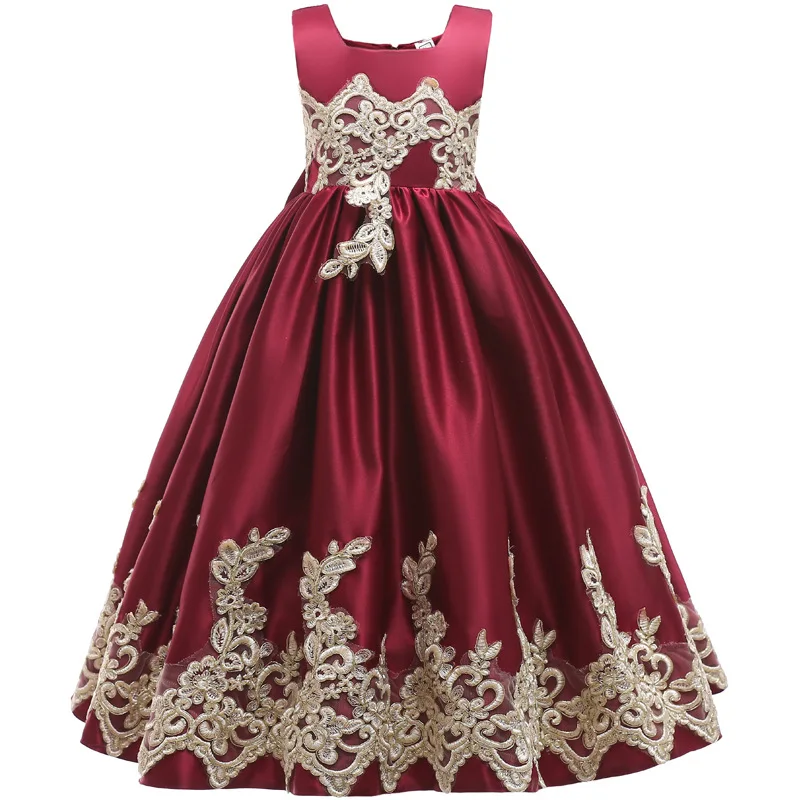 

2018 new girl dress wedding party performance dress children embroidered long princess dress 4-14 year old girl clothes