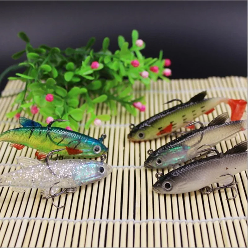  5pcs Soft Worm Fishing Lure Baits 90mm/14g T taill Wobblers Lifelike Jigging Isca Artificial Shad R