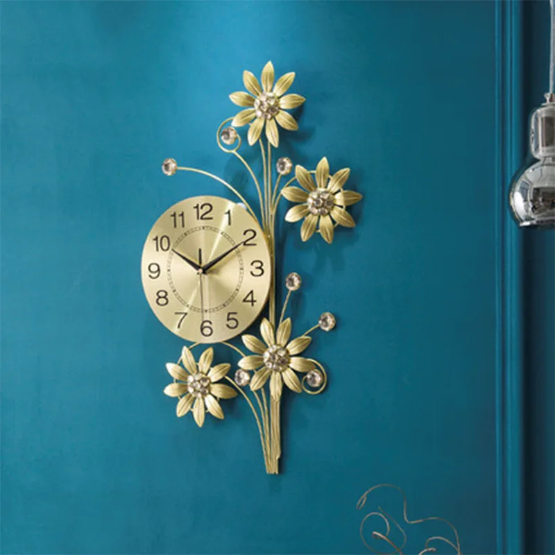 

Creative Simple Personality 3D Flower Rhinestone Wall Clock Mute Living Room Clock Modern Home Fashion Decorative Quartz Clock