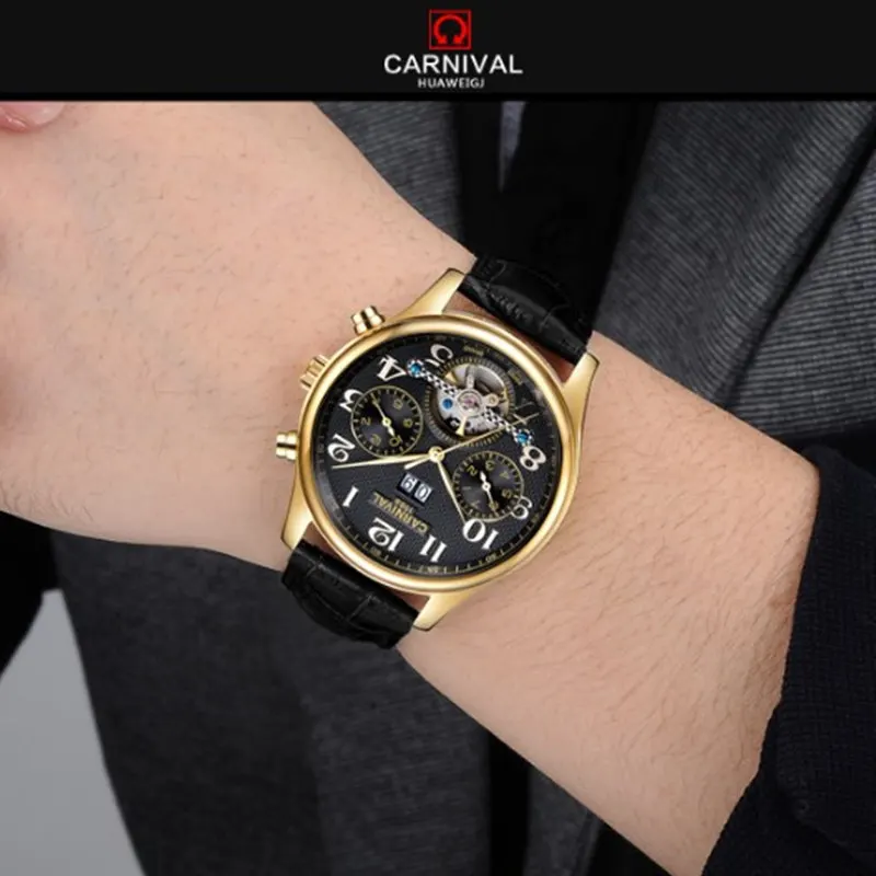 Часы Carnival tourbillon Мужские автоматические механические модные водонепроницаемые