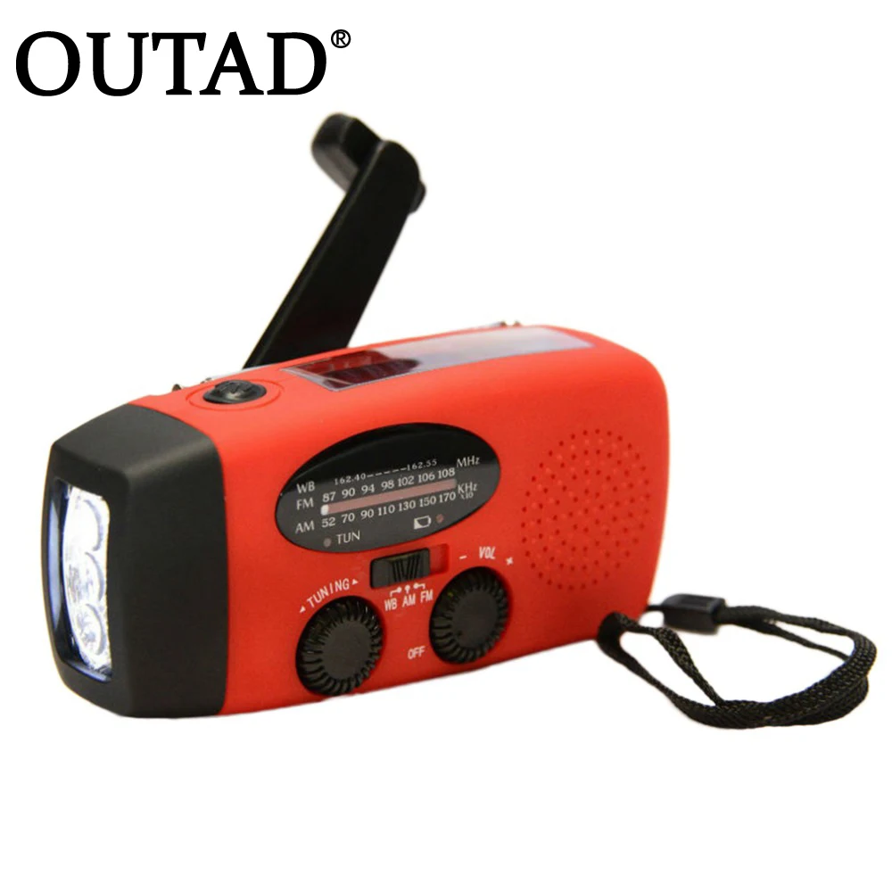 

OUTAD Protable Emergency Hand Crank Charger 3LED Flashlight Generator Solar AM/FM/WB Radio Waterproof Emergency Survival Tools