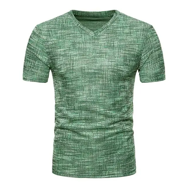 Summer Men V Neck Jacquard Tee Shirt Fashion Leisure Mens Solid Color