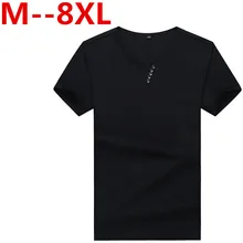 Плюс размер 9XL 8XL 7XL 6XL 5XL 4XL 2017 лето Горячая продажи Хлопка майка мужская повседневная с коротким рукавом V-образным Вырезом Футболки черный/белый