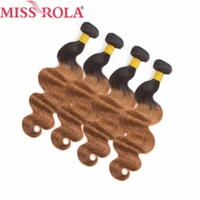 Miss Rola Hair Pre Colored Ombre Brazilian Body Wave Hair Weaving 4 Bundles T1B 30 Color