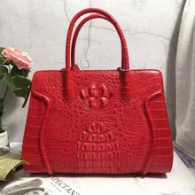 Модная дизайнерская женская большая сумка из натуральной кожи аллигатора черного и розового цветов, экзотическая женская сумка на плечо из крокодиловой кожи