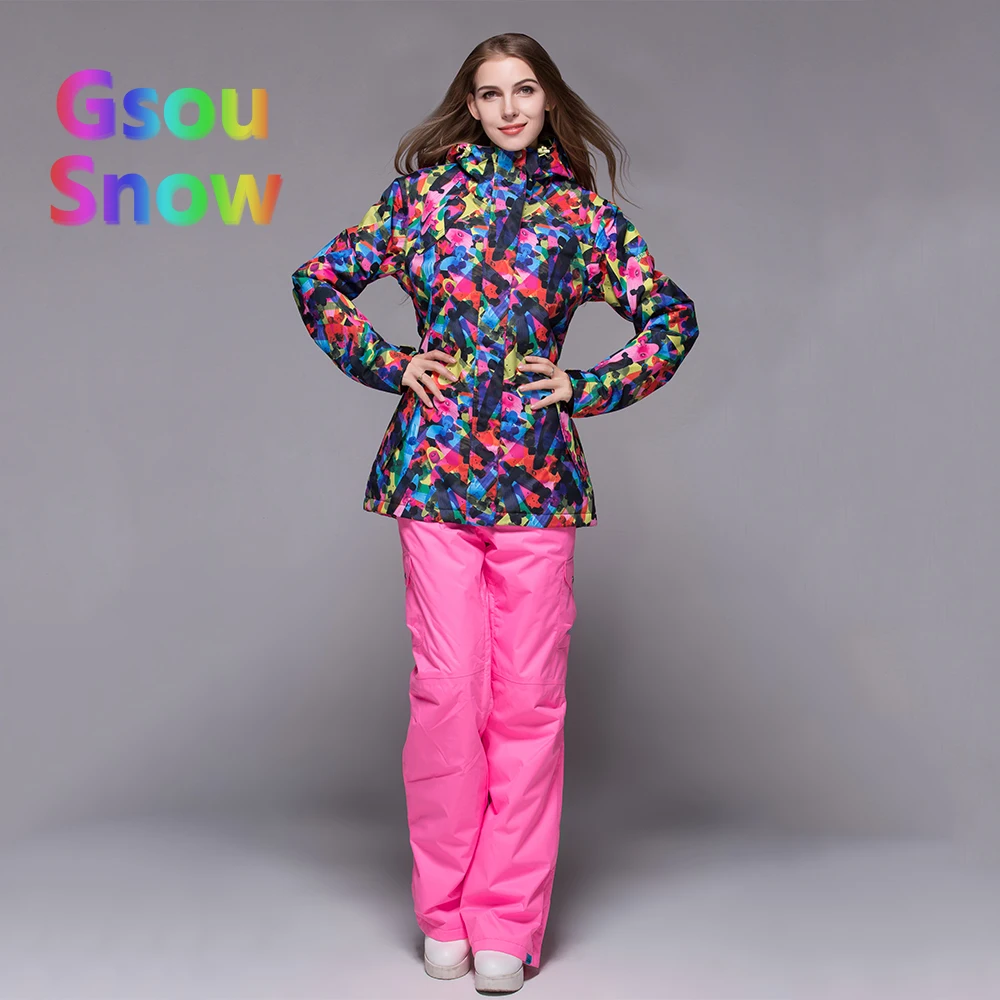 Gsou Sonw Outdoor Sports Winter Women's Skiing Clothing Snowboarding Sets Warmer Ski Jackets Waterproof Ski Pants Suits