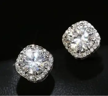

925 Sterling Silver Jewelry AAA Zircon Rhinestone Square Stud Earrings For Women Boucle d'oreille Pendientes VES6146