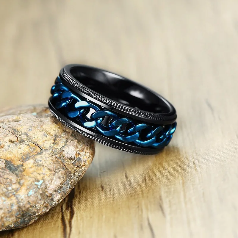 

2018 Fashion Vintage Spinner Rings Mens Stainless Steel Classic Black Color 8mm Ring Simple Jewelry Rings For Mans Wholesale