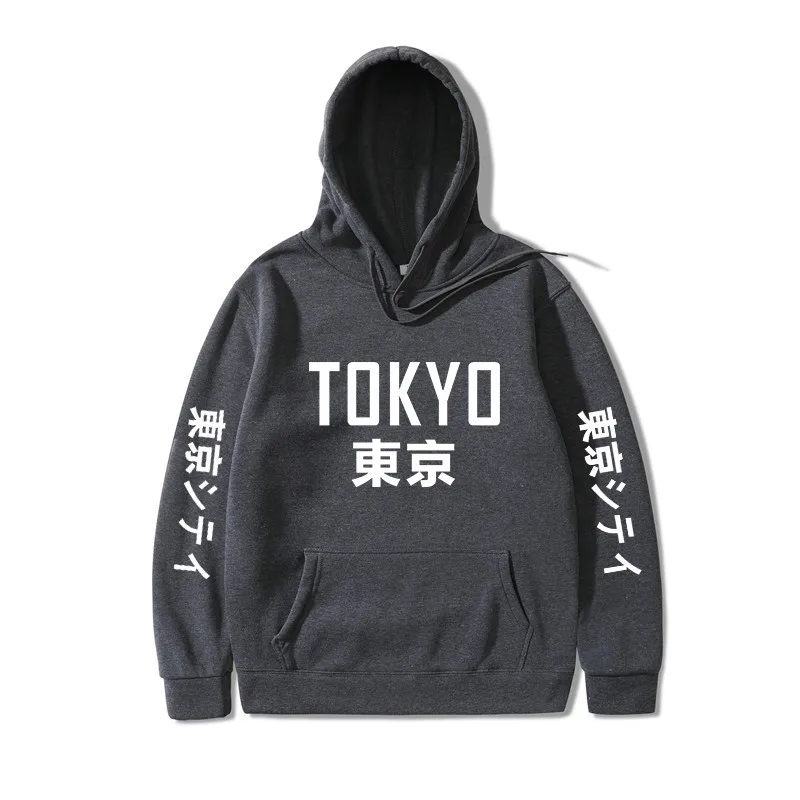 Толстовки с капюшоном в японском стиле Харадзюку, мужские пуловеры с принтом в виде города Токио, костюм для косплея, Толстовка для мужчин/женщин на осень и зиму, черные толстовки в стиле хип-хоп - Цвет: Dark gray 1