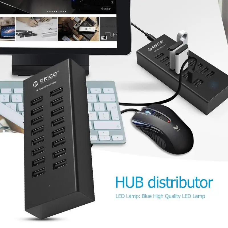 USB разветвитель ORICO H1613 с 16 портами и адаптером питания 12 В 2 А|USB-хабы| |