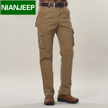 

Thick and Warm Loose 100% Cotton Men Cargo Pants Military Brand Nian Jeep New 2018 Pockets Army Style Travel Long Pants