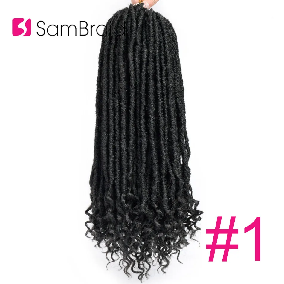 SAMBRAID Goddess Faux locs CURLY, вязанные крючком косички, накладные волосы, синтетические плетеные волосы, мягкие искусственные замки, 24 корня/18 дюймов, упаковка - Цвет: #1