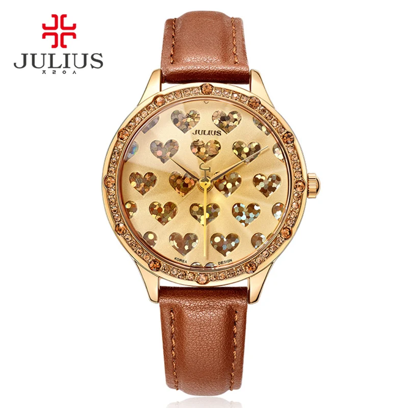 Julius Brand Logo Lady Crystal Heart Romantic Watch for Valentine Gift