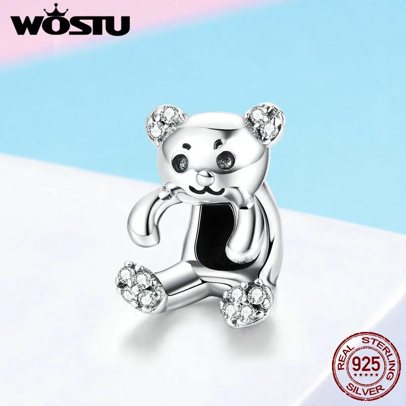 

WOSTU 2019 New Arrival 925 Sterling Silver Lovely Hug Bear Beads Fit Charm Bracelet Pendant Original Unique Jewelry Gift FIC984