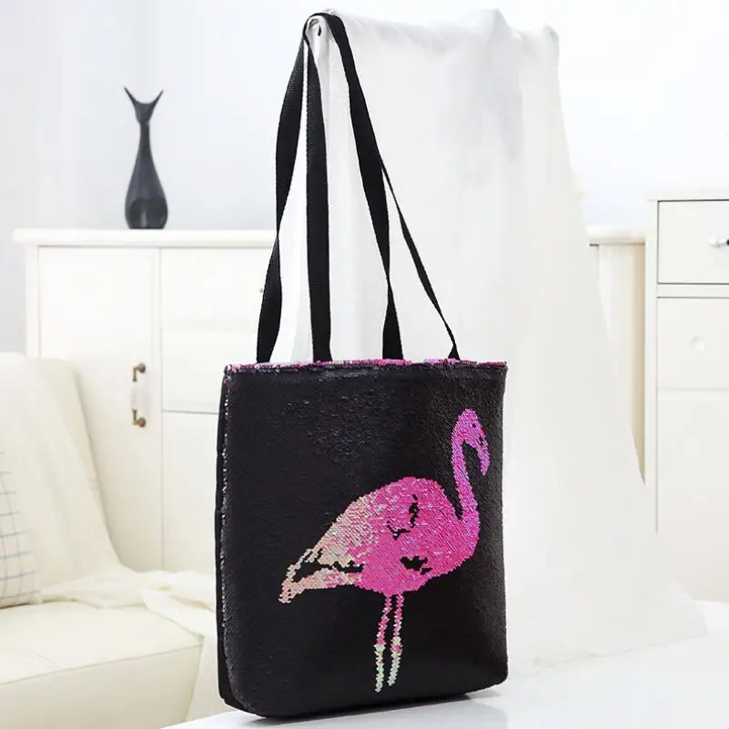 INS Горячая единорог стиль Магия reversiable блесток сумка с должны ремни фламинго и скелет хозяйственная сумка для девочек - Цвет: red flamingo