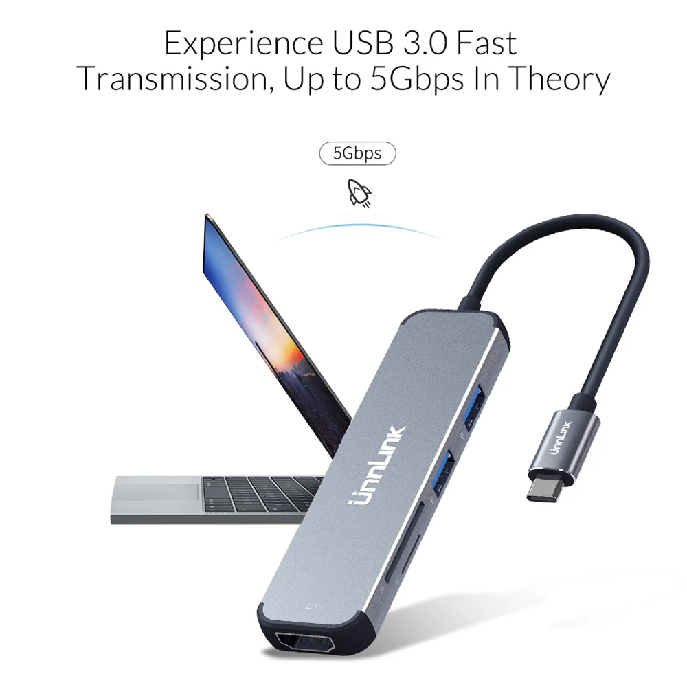 Unnlin USB C Dock Type C to HDMI USB 3.0 Micro SD Card Reader Thunderbolt 3 Docking for MacBook pro huawei p20 mate10 ultrabook