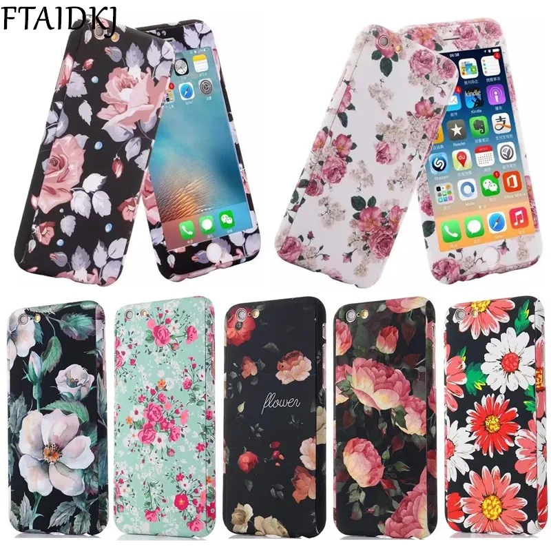 FTAIDKJ цветочный Твердый чехол для iPhone 6 6S 7 Plus 5 5S SE 360 градусов Полная защита чехлы