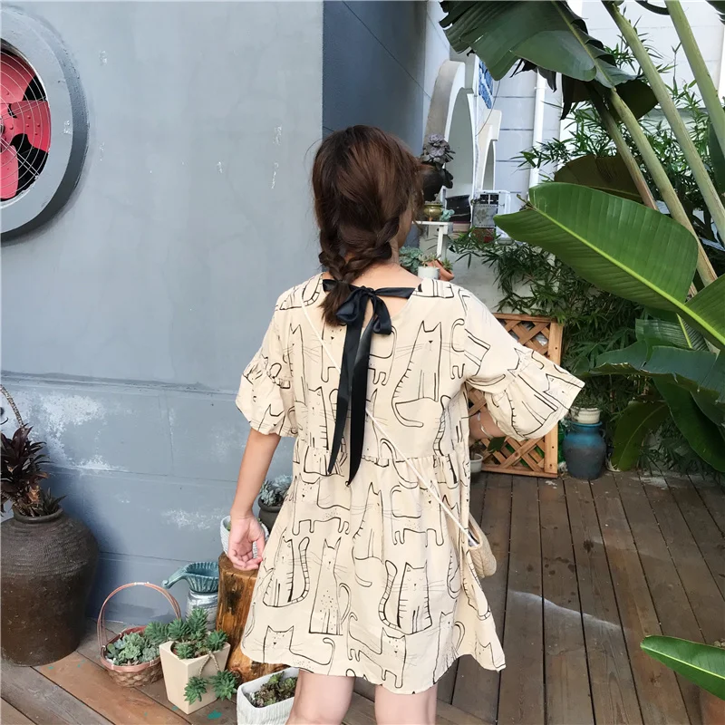 

Women's Dresses Japan Kawaii Ulzzang Graffiti Print Dress Beach Boho Casual Female Cute Korean Harajuku Cloth For Women
