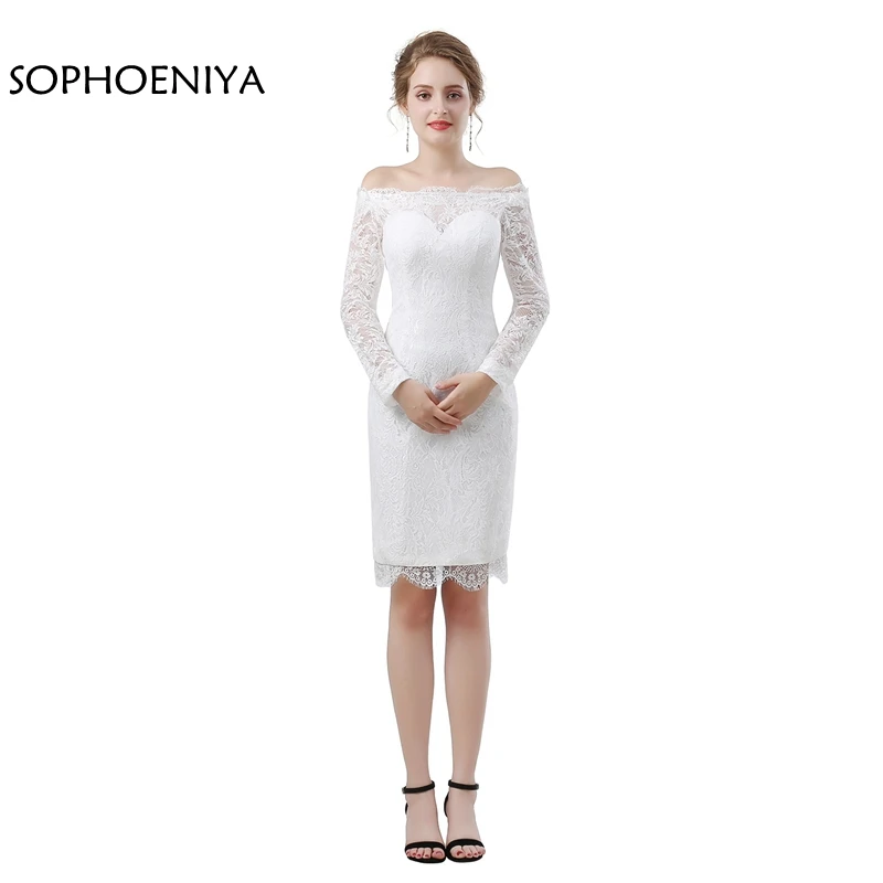 white long sleeve tea length dress
