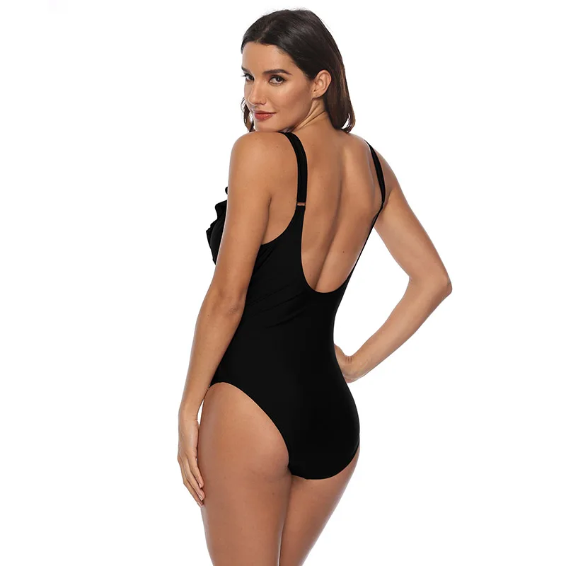Сексуальный купальник с оборками размера плюс, женский купальник, Цельный купальник в стиле ретро, черный купальник для женщин, купальные костюмы, монокини