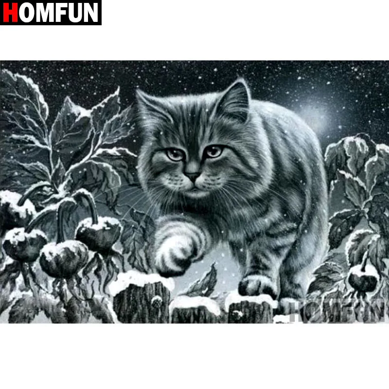 

HOMFUN Full Square/Round Drill 5D DIY Diamond Painting "Cat snow scene" 3D Diamond Embroidery Cross Stitch Home Decor A18980