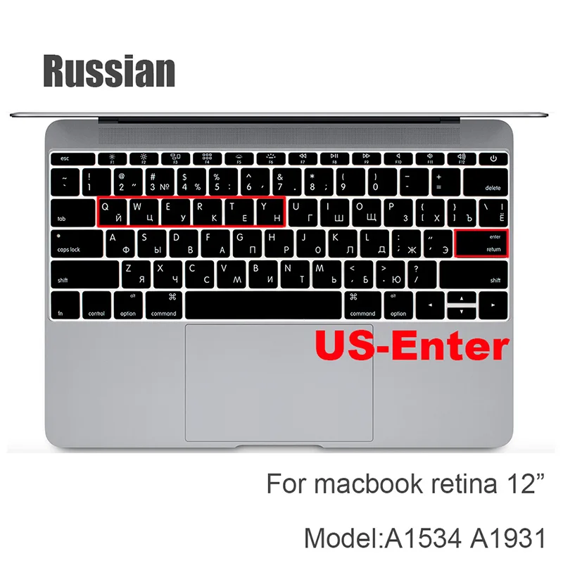 Русский ЕС и США-введите Клавиатура Обложка протектор для Macbook Pro 13Air 11 12 15 Сенсорная панель Модель A1706/A1466 A1707/A1990/A1398/A1534 - Цвет: retina 12 US-Enter