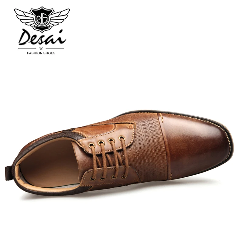 DESAI/Новое поступление; обувь больших размеров; мужские деловые модельные туфли из натуральной кожи на шнуровке с тиснением; мужские официальные Туфли-оксфорды на плоской подошве