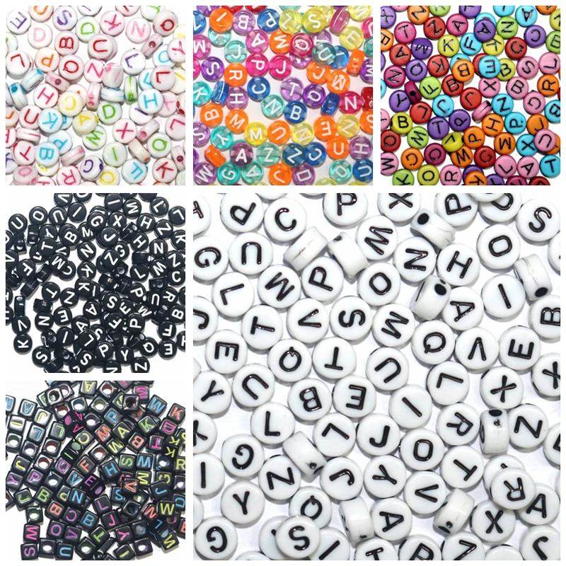 

100 pcs/pack With Hole Round Square Acrylic Digital Loose Spacer Alphabet Letter Beads for DIY Jewelry Making Bracelet Necklace