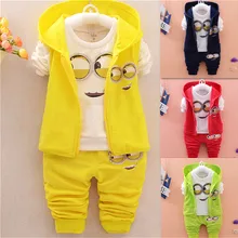 Новинка г. комплекты осенней одежды — жилет футболка и брюки 3 предмета в комплекте костюмы с миньонами для малышей и новорожденных девочек/мальчиков