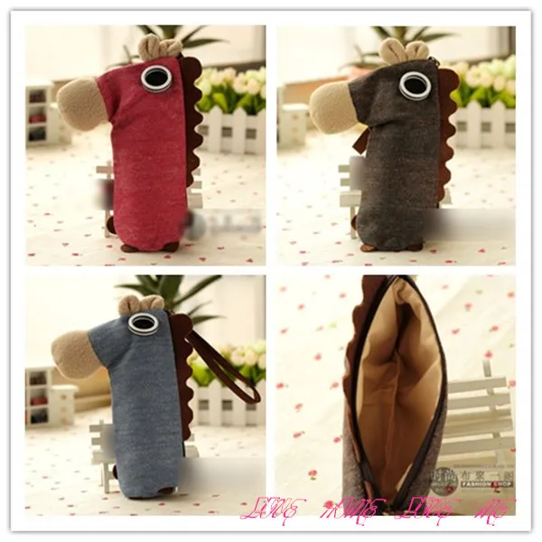 

Horse Pencil Cases Estuches School Simple Animal Pen Bag Original Kawaii Stationery Products Portable Plush Horse Pencil Cases