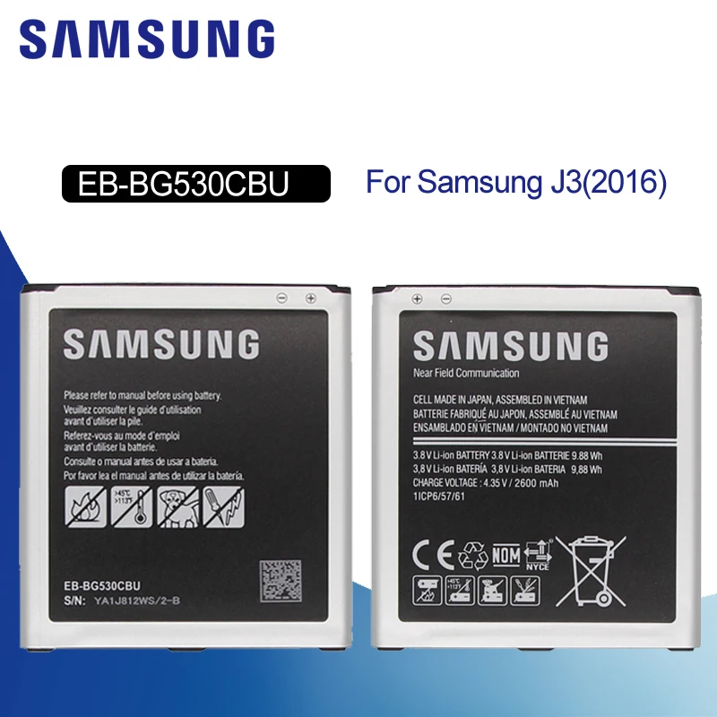

Original Battery For SAMSUNG J320 EB-BG530CBE 2600mAhFor Samsung Galaxy J3 2016 J320F J320H G530 G530F Replacement Phone Battery