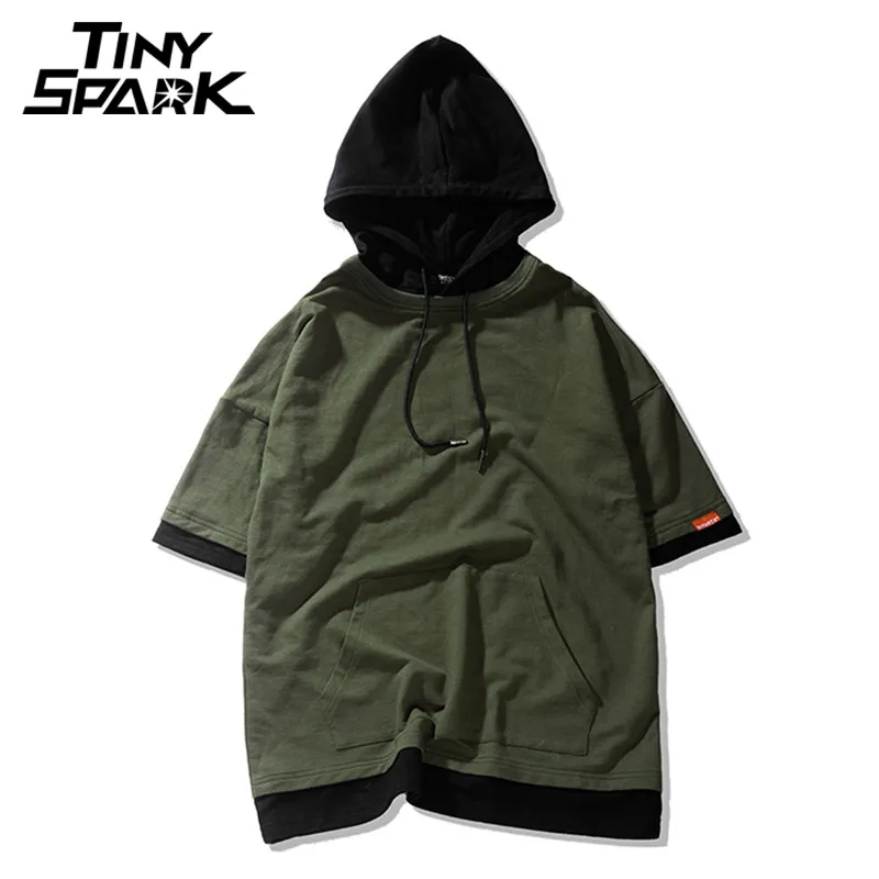 

7 Colors Harajuku Hoodie Short Sleeve Mens Plain Hoodies Korean Hip Hop Streetwear New 2018 Spring Casual Sweatshirt Army Green