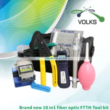 10 In 1 Fiber Optic FTTH Tool Kit with FC-6S Fiber Cleaver -50~+26dBm Optical Power Meter 5km Visual Fault Locator Air Blower