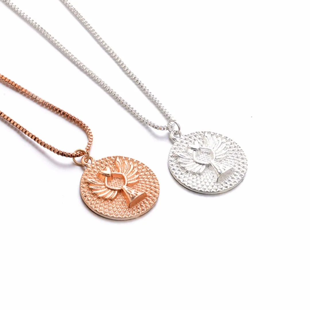 Shellhard Trendy Simple Elegant Silver/Gold Chain Metal Round Letter Angel Wing Pendant Necklace Punk Unique Jewelry Couple Gift