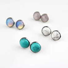 4 цвета, серьги из натурального камня, нержавеющая сталь, 12 мм, Круглый Опал, розовый кристалл, серьги-гвоздики для женщин, ювелирные изделия