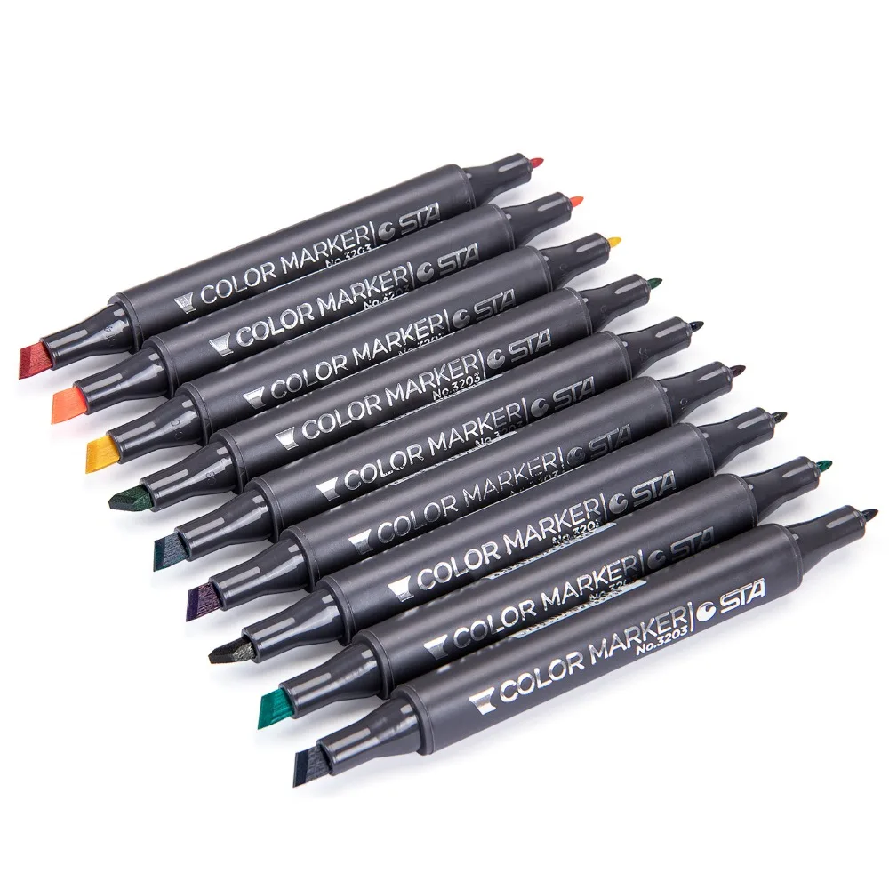STA3203 60 цветов набор маркеров для эскизов-Профессиональный эскизный художественный маркер для художника ручная роспись двойная головка спиртовые маркеры поставки