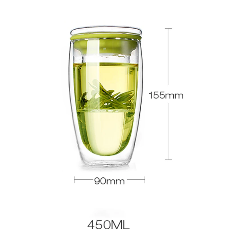 450 мл термостойкая стеклянная чашка с двойными стенками, чайная чашка с фильтрующей крышкой, ежедневная посуда для напитков, кружка для сока, травяной чай, зеленая чашка, стеклянная чайная посуда