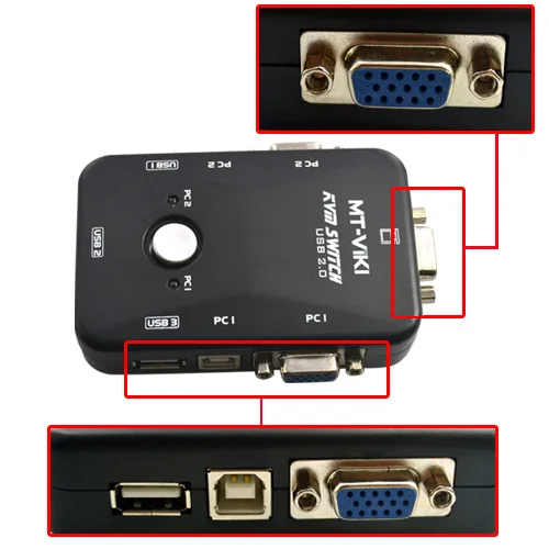 2 порта USB VGA KVM переключатель коробка+ кабели для компьютера обмен монитор клавиатура мышь