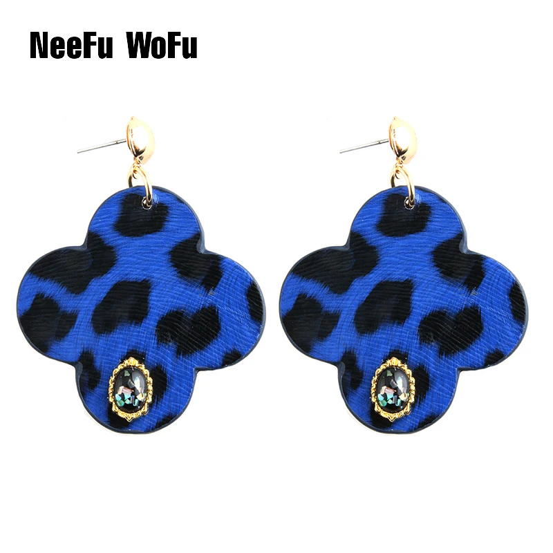 Drop Big Earrings Clover Dangle Woman Bohemian Leather Discoloration