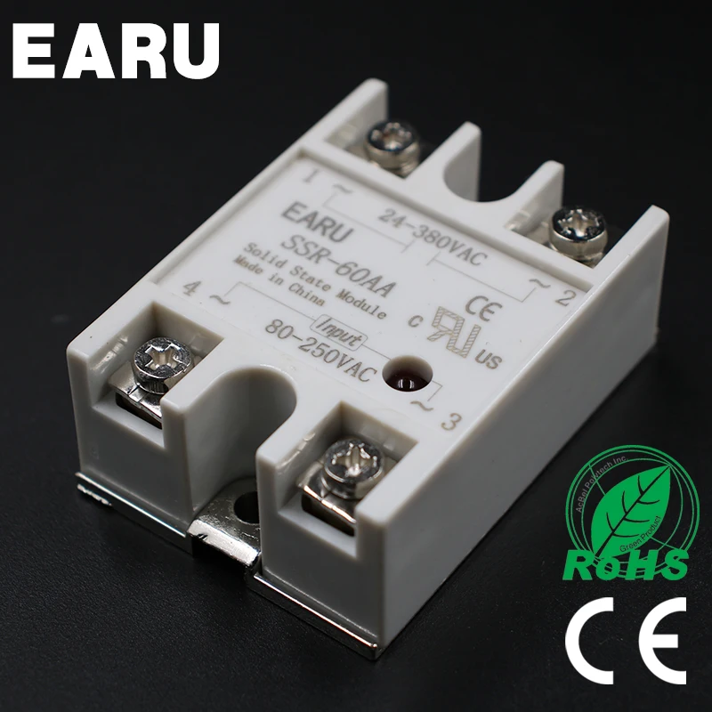 

Solid State Relay Module SSR-60AA SSR-600 AA SSR 60A 80-250VAC Input to 24-380VAC Output Industry Control