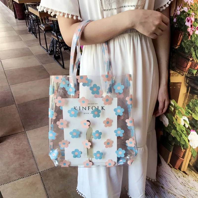 

2018 Summer Hot Sale Transparent Printing Handbag Sweet Lady Beach Shoulder Bags New Women Trend Totes Jelly PVC Clear Bag Funny