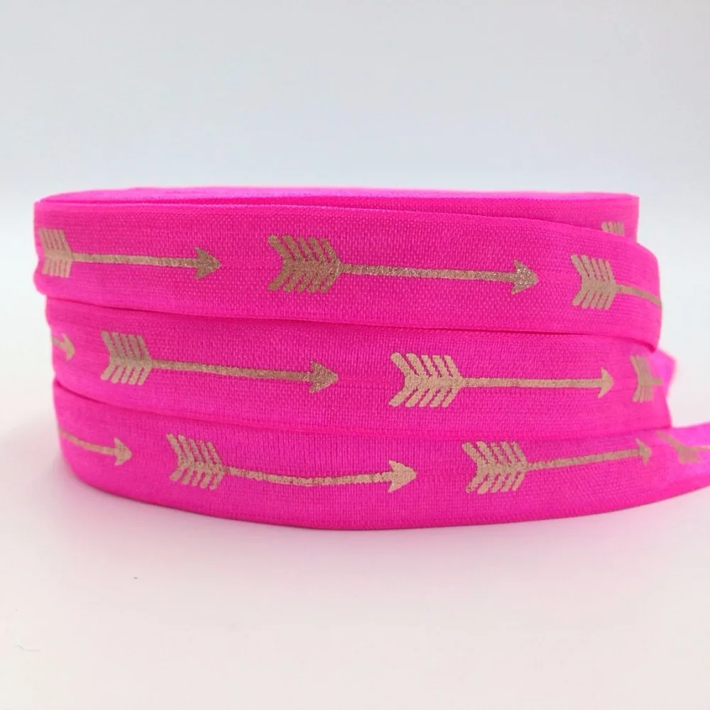 

10 yards 5/8" Cooper Foil Arrow Print Fold Over Elastic Neon Pink FOE Ribbon for Elastic Hair Band DIY Headwear Hair Accessory