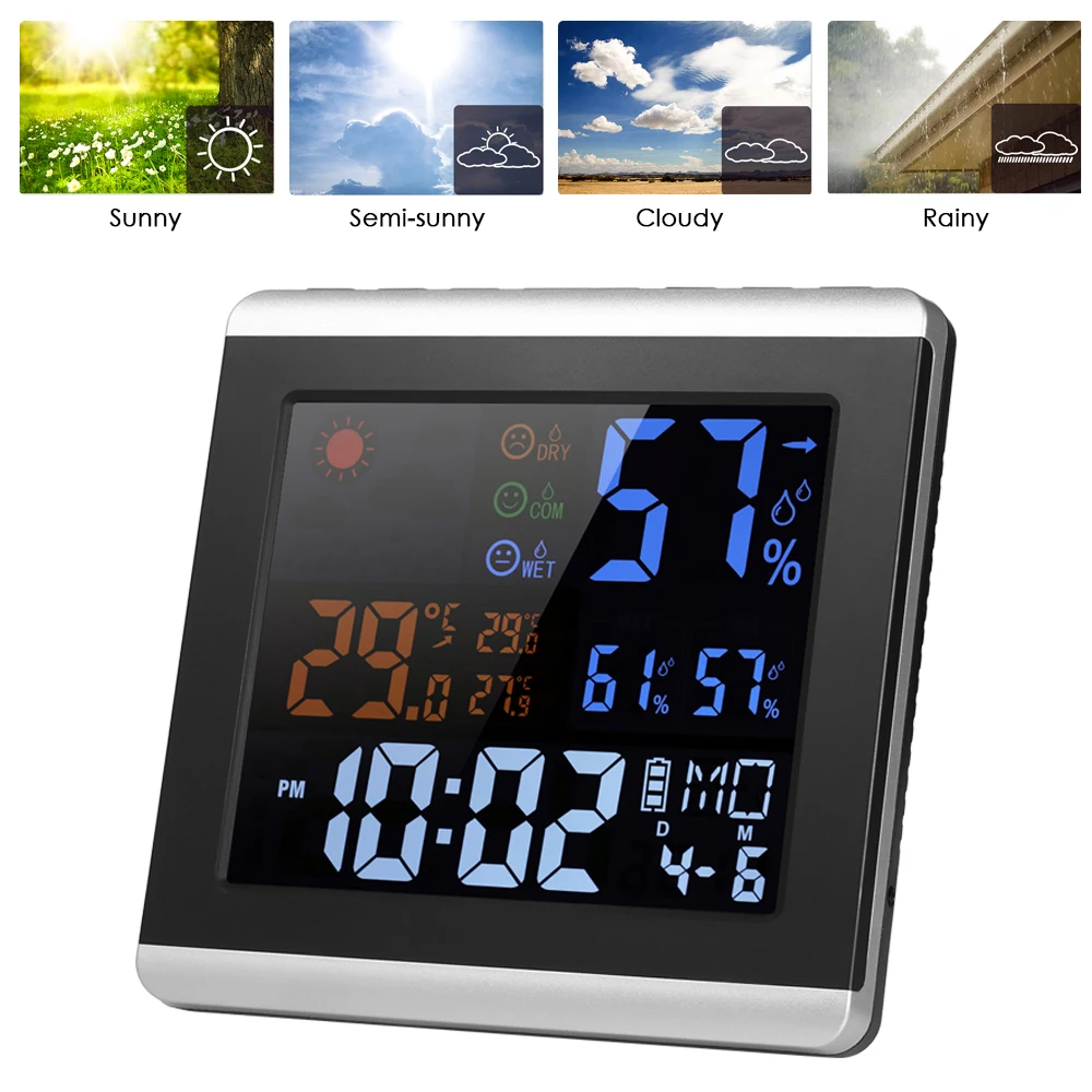 

Indoor Weather Station Clock Digital Thermometer Hygrometer Clock LCD Temperature Humidity Meter Alarm Snooze Function