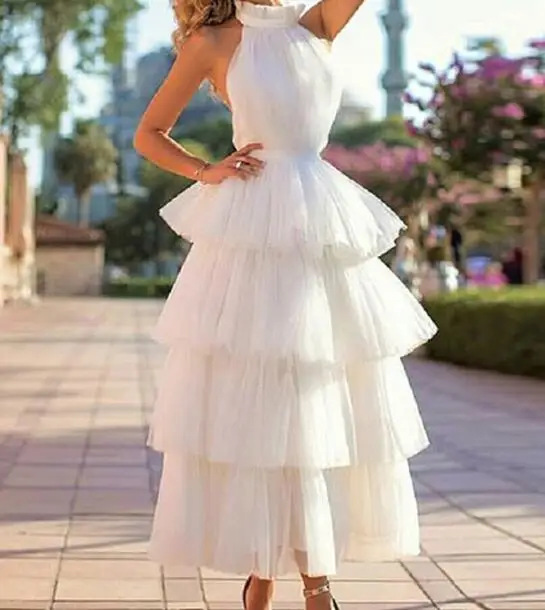 Новое поступление, Многоуровневое Тюлевое платье для выпускного вечера, белое, розовое, черное, на заказ, длиной до середины икры, элегантное женское вечернее платье, vestido gala - Цвет: Белый